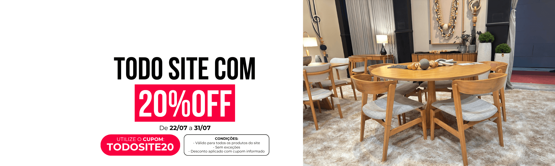 Banner Todo site com 20% Off - Cupom TODOSITE20
